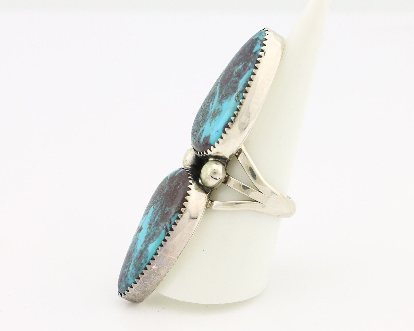 Navajo Ring 925 Silver Black & Blue Turquoise Artist Signed LTB C.80's