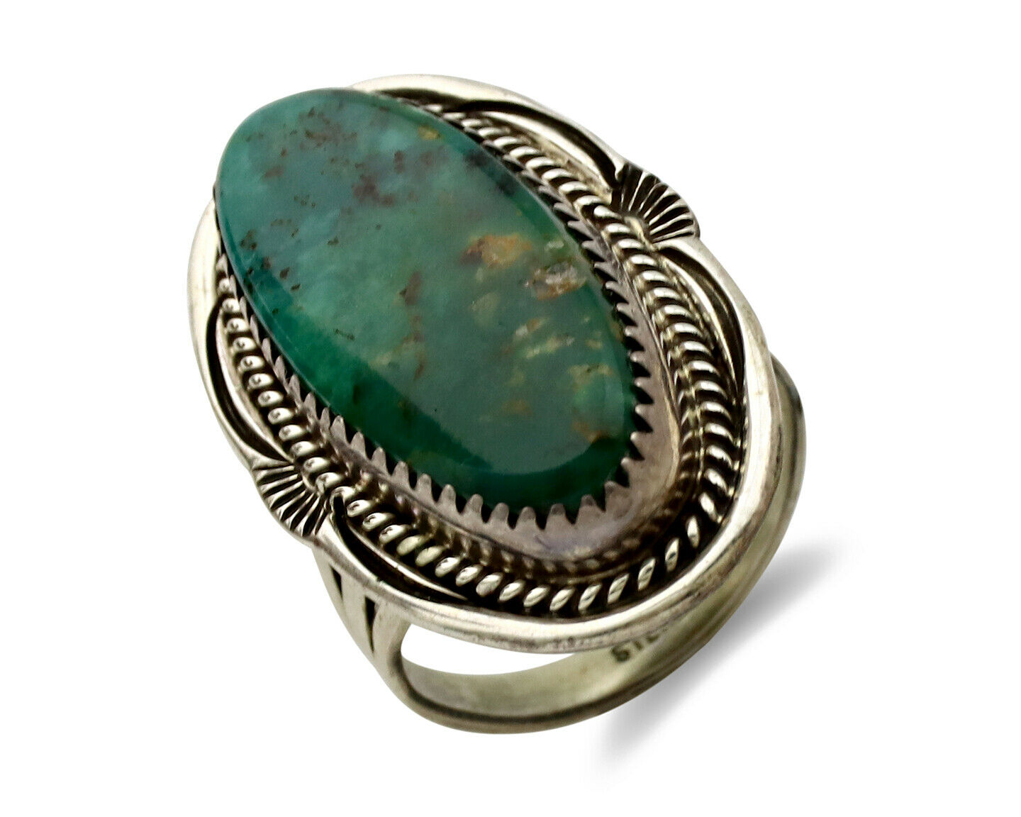 Navajo Ring .925 Silver Kingman Turquoise Artist Signed M Begay C.1980's