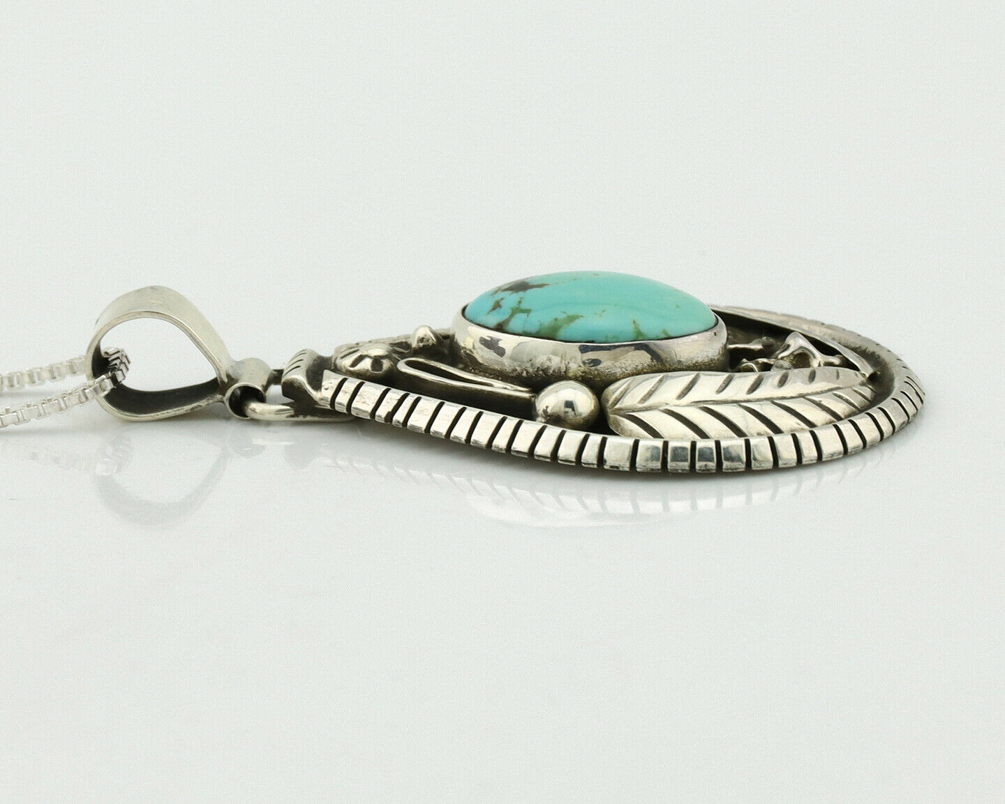 Navajo Necklace .925 Silver Kingman Turquoise Signed Tepee C.1980's