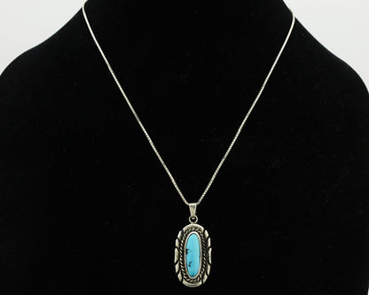 Navajo Necklace .925 Silver Sleeping Beauty Turquoise Signed M Montoya C.80's