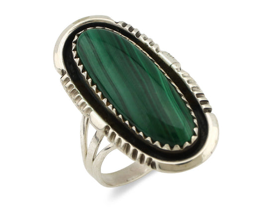 Navajo Ring 925 Silver Natural Malachite Artist Signed William Denetdale C.80's