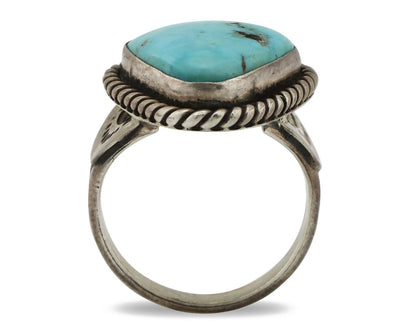 Navajo Handmade Ring 925 Silver Blue Turquoise Signed Native Artist C.80's