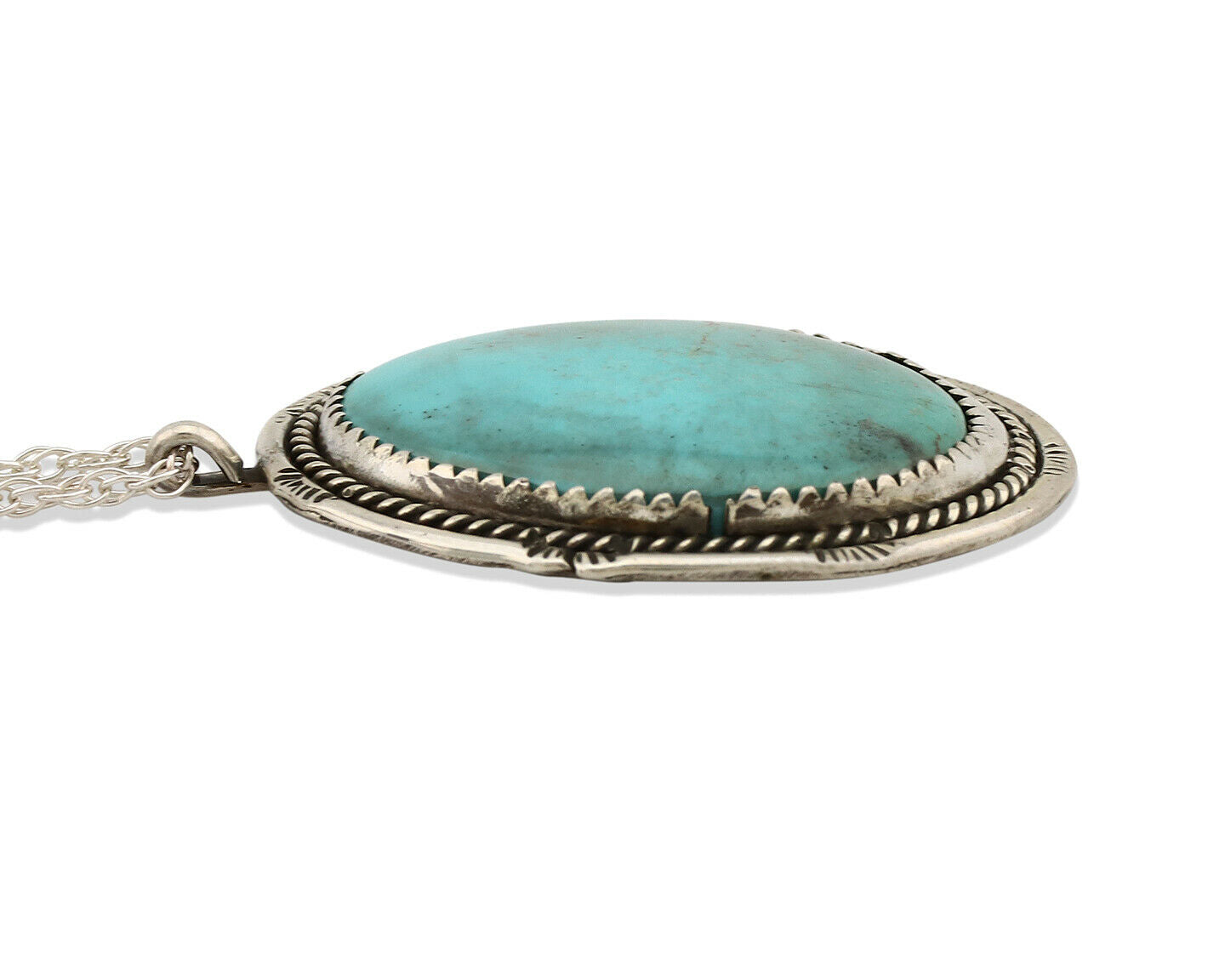 Navajo Necklace .925 Silver Kingman Turquoise Native American C.1980's