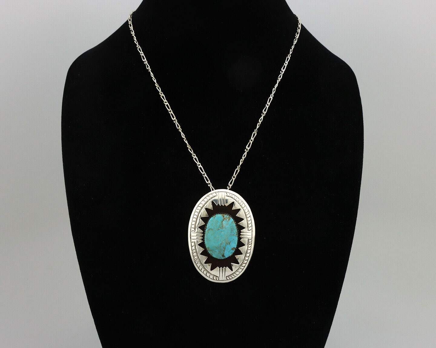 Navajo Pendant .925 Silver Morenci Turquoise Native American C.80's