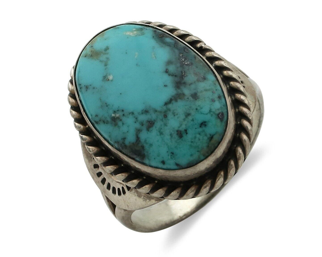 Navajo Ring .925 Silver Natural Blue Turquoise Native Artist Signed C.80's