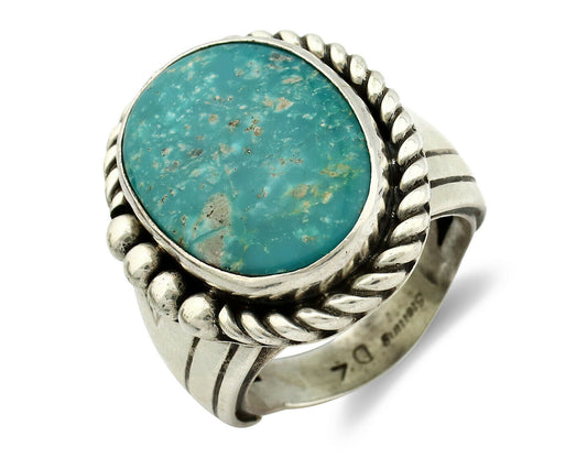 Navajo Ring .925 Silver Morenci Turquoise Artist Signed DZ C.80's