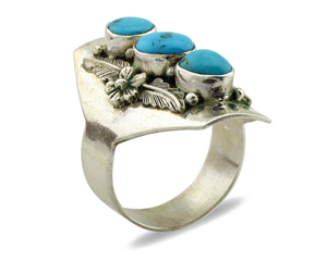 Navajo Ring 925 Silver Sleeping Beauty Turquoise Signed Carol Felley C.80's