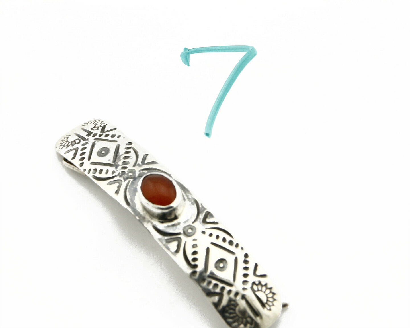 C1990s Navajo Natural Carnelian Agate Hand Stamped 925 Silver Handmade Hair Clip