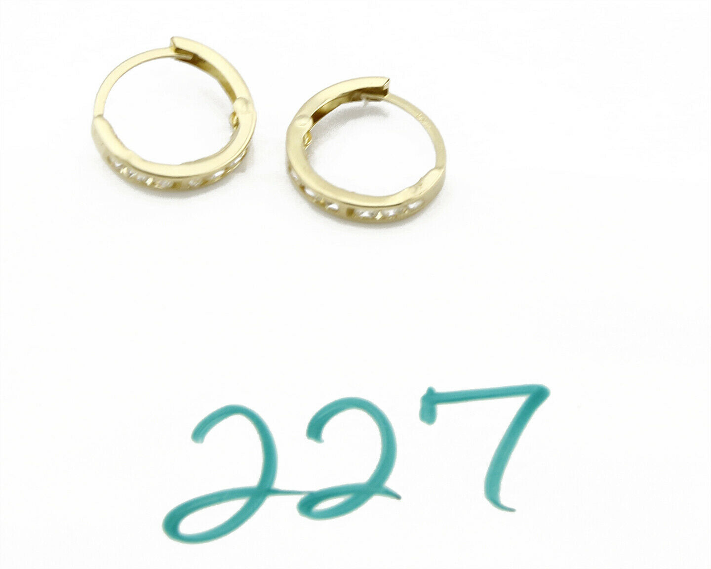 14k Solid Yellow Gold Huggie Earrings 3mm x 16mm Hoop Earrings With CZ