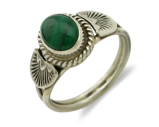 Navajo Ring 925 Silver Natural Mined Malachite Native American Artist C.80's