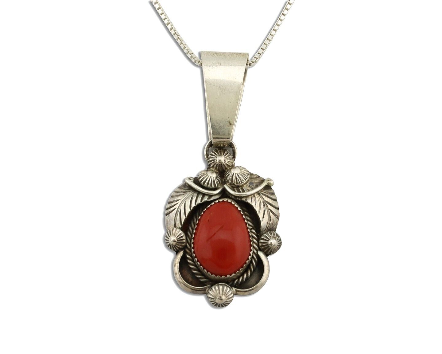 Navajo Necklace 925 Silver Red Medterranean Artist Signed FC & STG C.80's