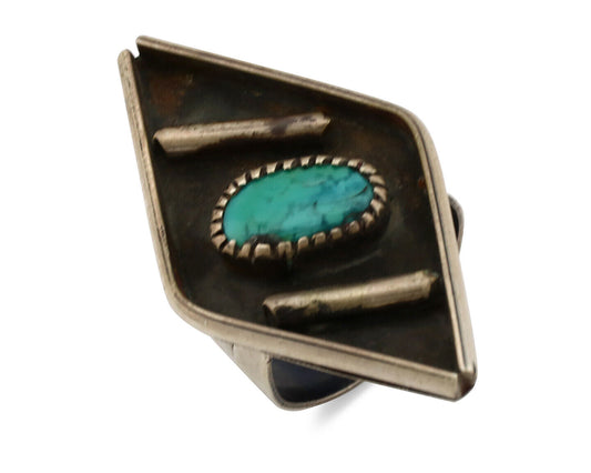 Navajo Ring 925 Silver Kingman Turquoise Native Artist C.70's