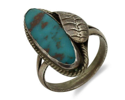 Navajo Ring .925 Silver Nevada Turquoise Native American Artist C.1980's