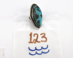 Navajo Ring 925 Silver Morenci Turquoise Artist Signed PLATERO C.80s
