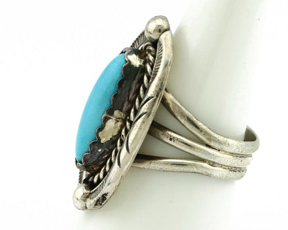 Navajo Ring .925 Silver Blue Turquoise Artist Signed V&N EDSITTY C.80's