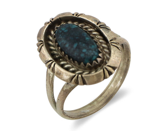 Navajo Ring 925 Silver Natural Black Spiderweb Turquoise Native Artist C.80's
