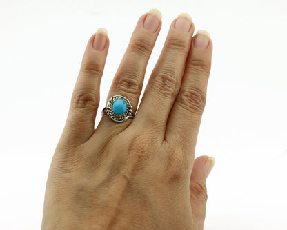 Navajo Ring .925 Silver Sleeping Beauty Turquoise Native Artist C.80's