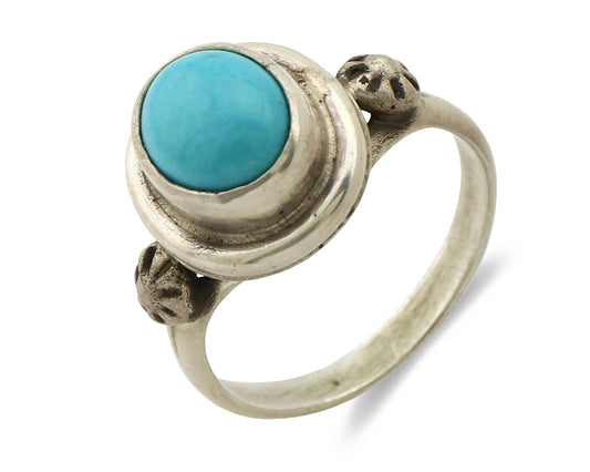 Navajo Ring .925 Silver Sleeping Beauty Turquoise Native American Artist C.1980s