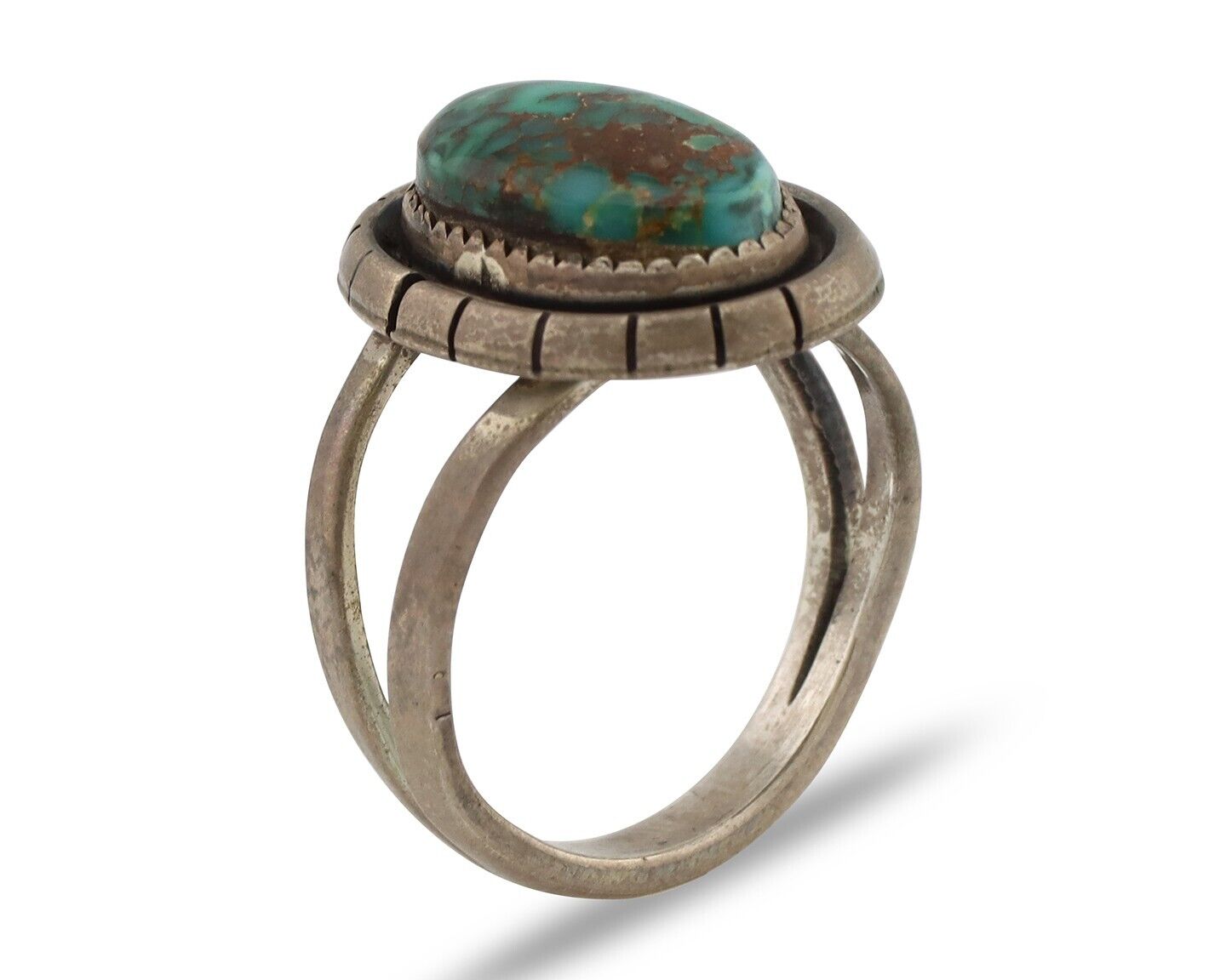Navajo Handmade Ring .925 Silver Spiderweb Turquoise Native American Artist C80s