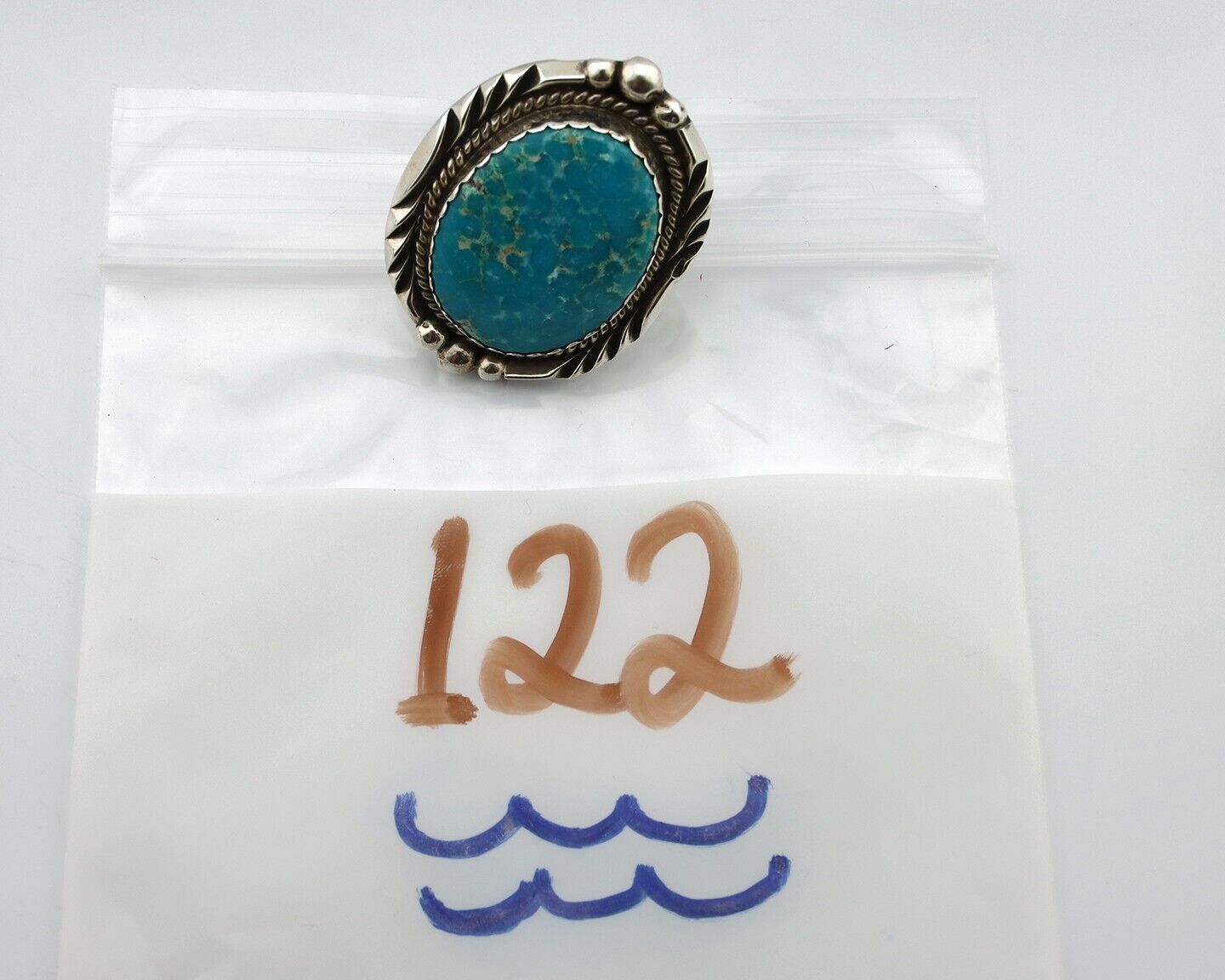 Navajo Ring 925 Silver Blue Turquoise Native American Artist C.80's