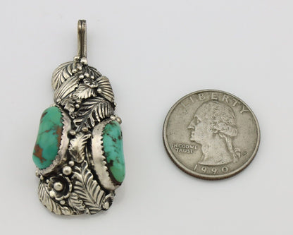 Navajo Pendant 925 Silver Natural Mined High Grade Turquoise Signed Tom Willeto