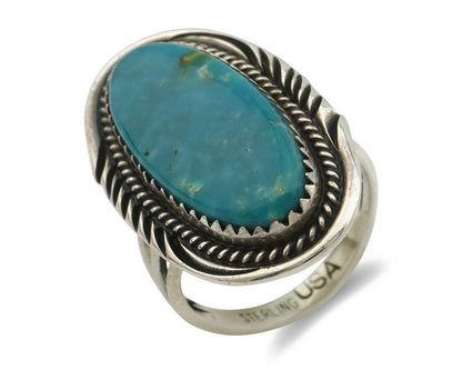 Navajo Ring .925 Silver Kingman Turquoise Native American Artist C.80's