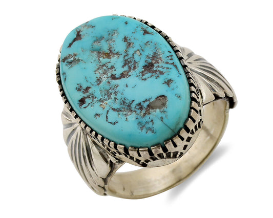 Navajo Ring .925 Silver Sleeping Beauty Turquoise Artist Signed DK C.80's