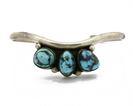 C.1980 Navajo F. Sandoval Morenci Turquoise .925 Silver Cuff Bracelet