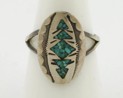 Navajo Ring 925 Silver Chip Inlay Turquoise Artist Signed NAKAI C.80's