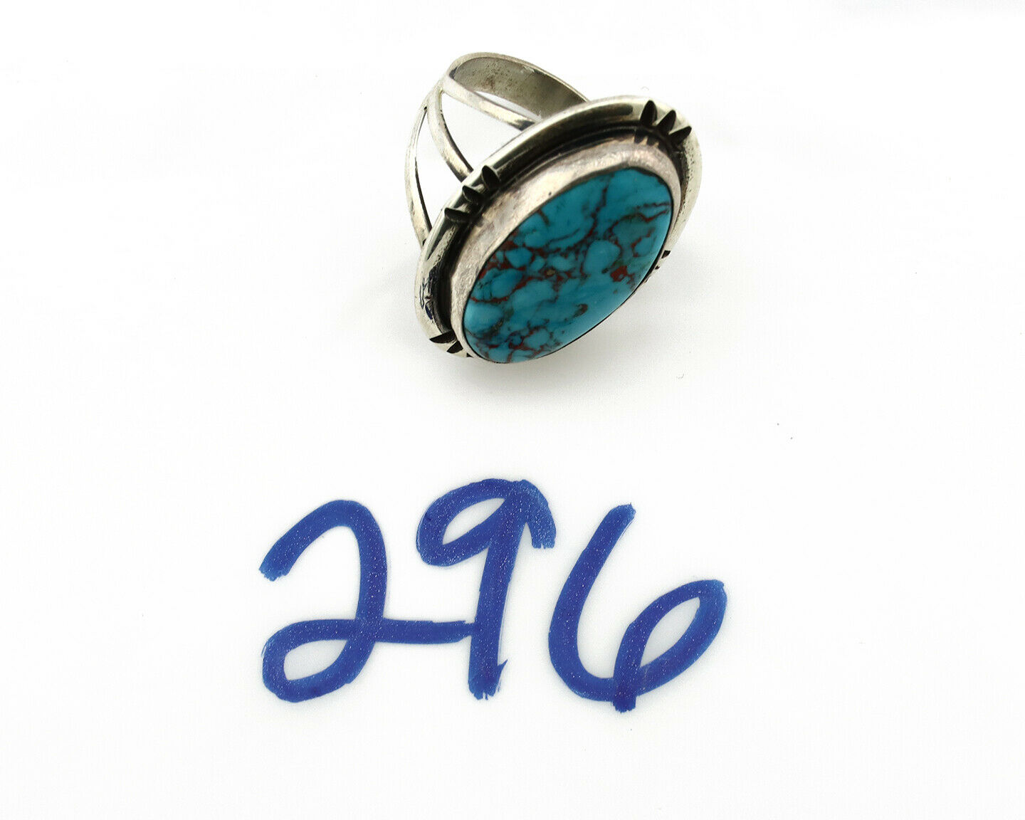 Navajo Ring .925 Silver Blue Turquoise Native American Artist C.80's