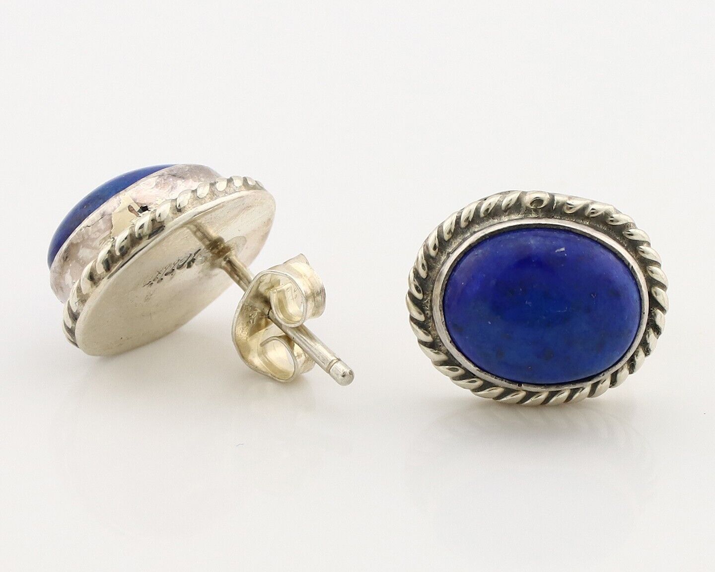 Navajo Earrings 925 Silver Natural Mined Lapis Native American Artist C80s