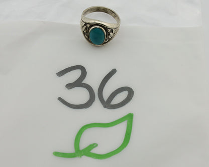 Navajo Ring 925 Silver Blue Gem Turquoise Native Artist Signed C.80's