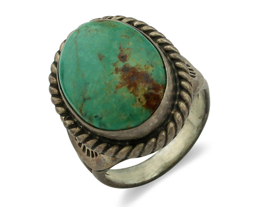 Navajo Ring 925 Silver Turq Mtn Turquoise Native American Signed C.80's