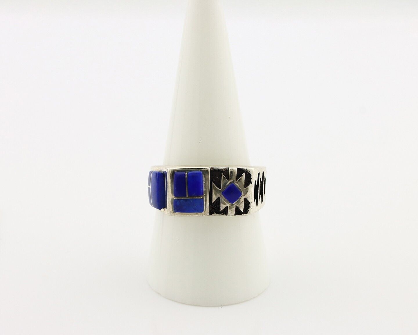 Navajo Inlaid Ring 925 Silver Natural Lapis Native American Artist Teme C.80's