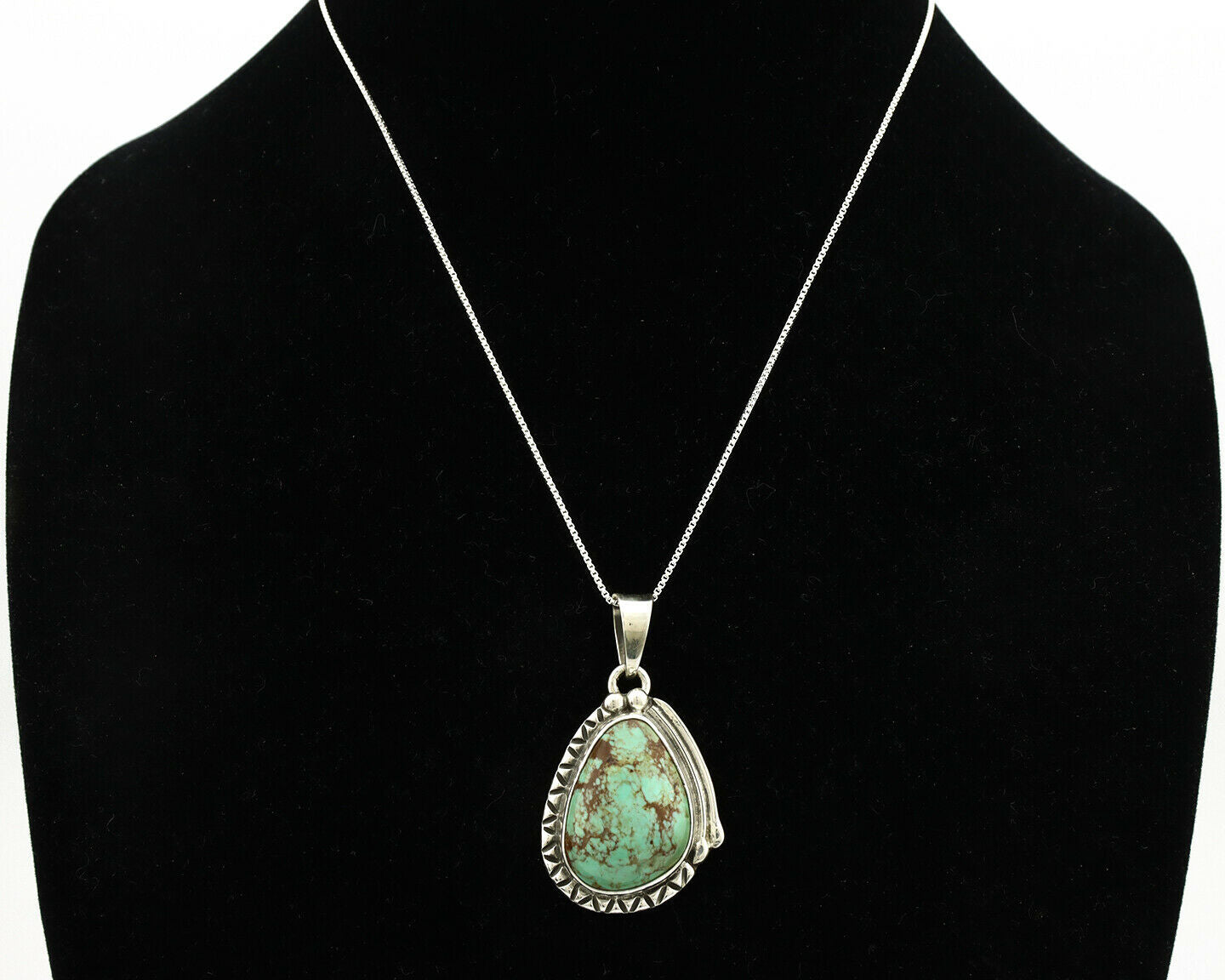 Navajo Necklace .925 Silver Kingman Turquoise Signed Tepee C.1980's