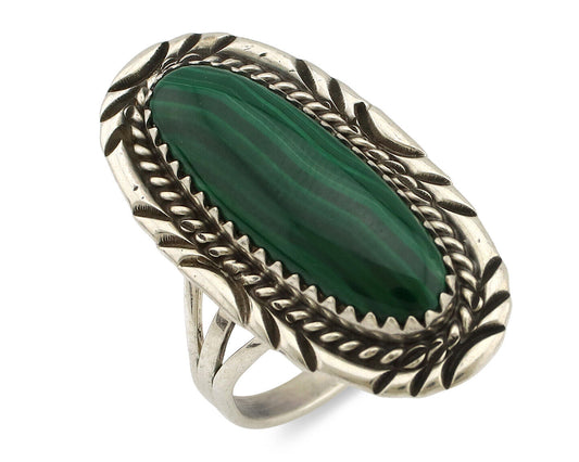 Navajo Ring 925 Silver Natural Malachite Artist Signed William Denetdale C.80's