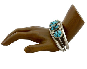 Navajo Bracelet .925 Silver Sleeping Beauty Turquoise Signed JR C.80's