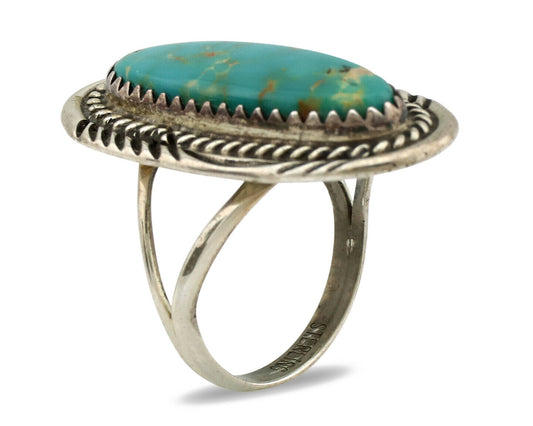 Navajo Ring .925 Silver Nevada Turquoise Native American Artist C.1980's