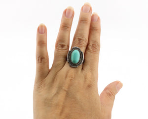 Navajo Ring .925 Silver Sleeping Beauty Turquoise Native Artist C.1980s