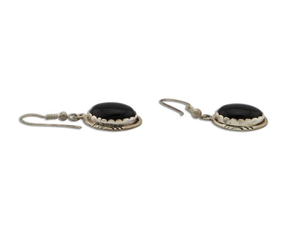 Navajo Earrings 925 Silver Natural Black Onyx Artist Signed T C.80's