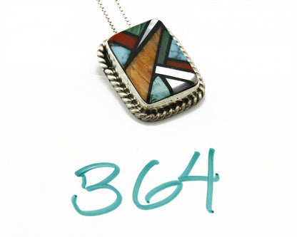 C.80-90's Navajo Doug Zachary Inlaid Natural Gemstone .925 Silver Necklace