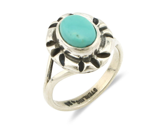 Navajo Ring .925 Silver Kingman Turquoise Artist Signed Gecko C.90's