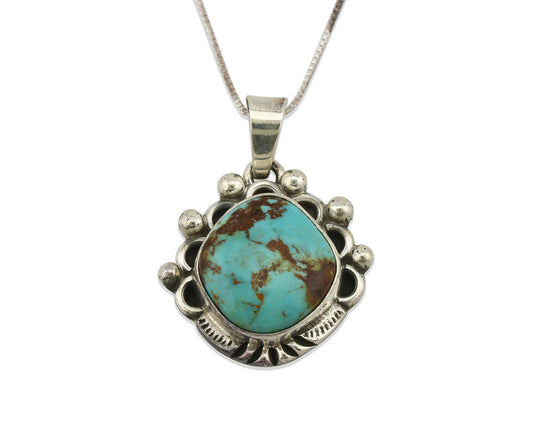 Navajo Kingman Turquoise Pendant .925 Silver Hand Stamped Signed Gecko C.80's