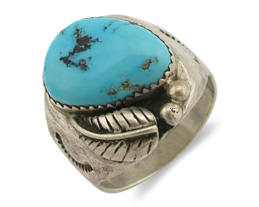 Navajo Ring .925 Silver Blue Turquoise Artist Signed R C.80's