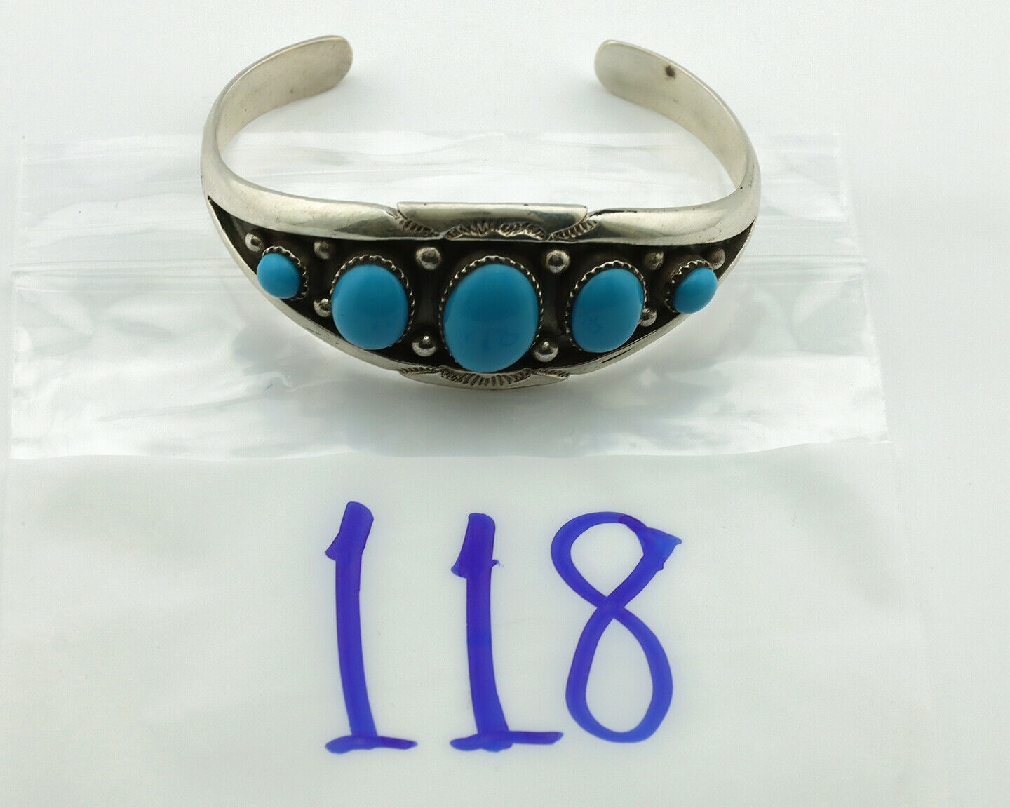 Navajo Bracelet .925 Silver Blue Turquoise Native American C.80's