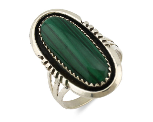 Navajo Ring 925 Silver Natural Malachite Artist Signed William Denetdale C.80's