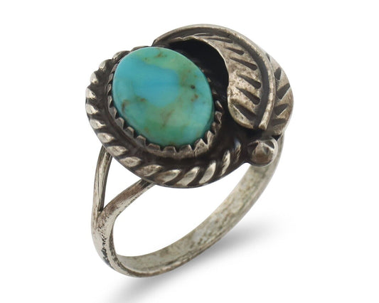 Navajo Handmade Ring 925 Silver Kingman Turquoise Native Artist C.80's