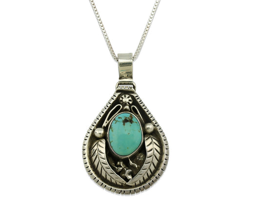 Navajo Necklace .925 Silver Kingman Turquoise Signed Tepee C.1980's