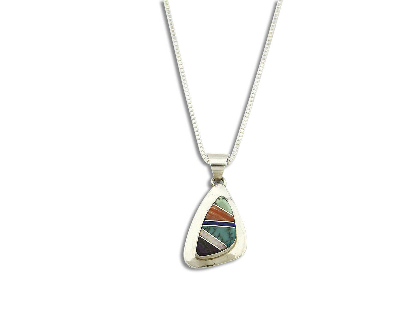 Women's Navajo Inlaid Necklace .925 Silver Signed Wayne Etsitty