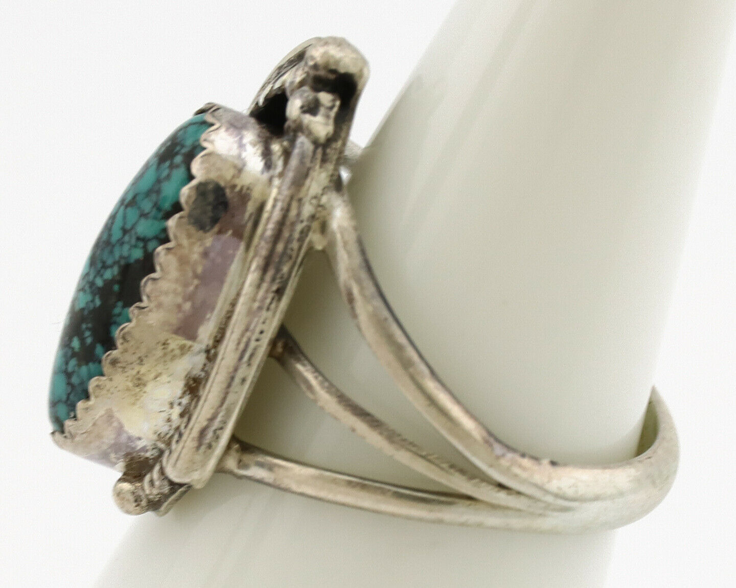 Navajo Ring .925 Silver Spiderweb Turquoise Artist Signed S King C.1980's